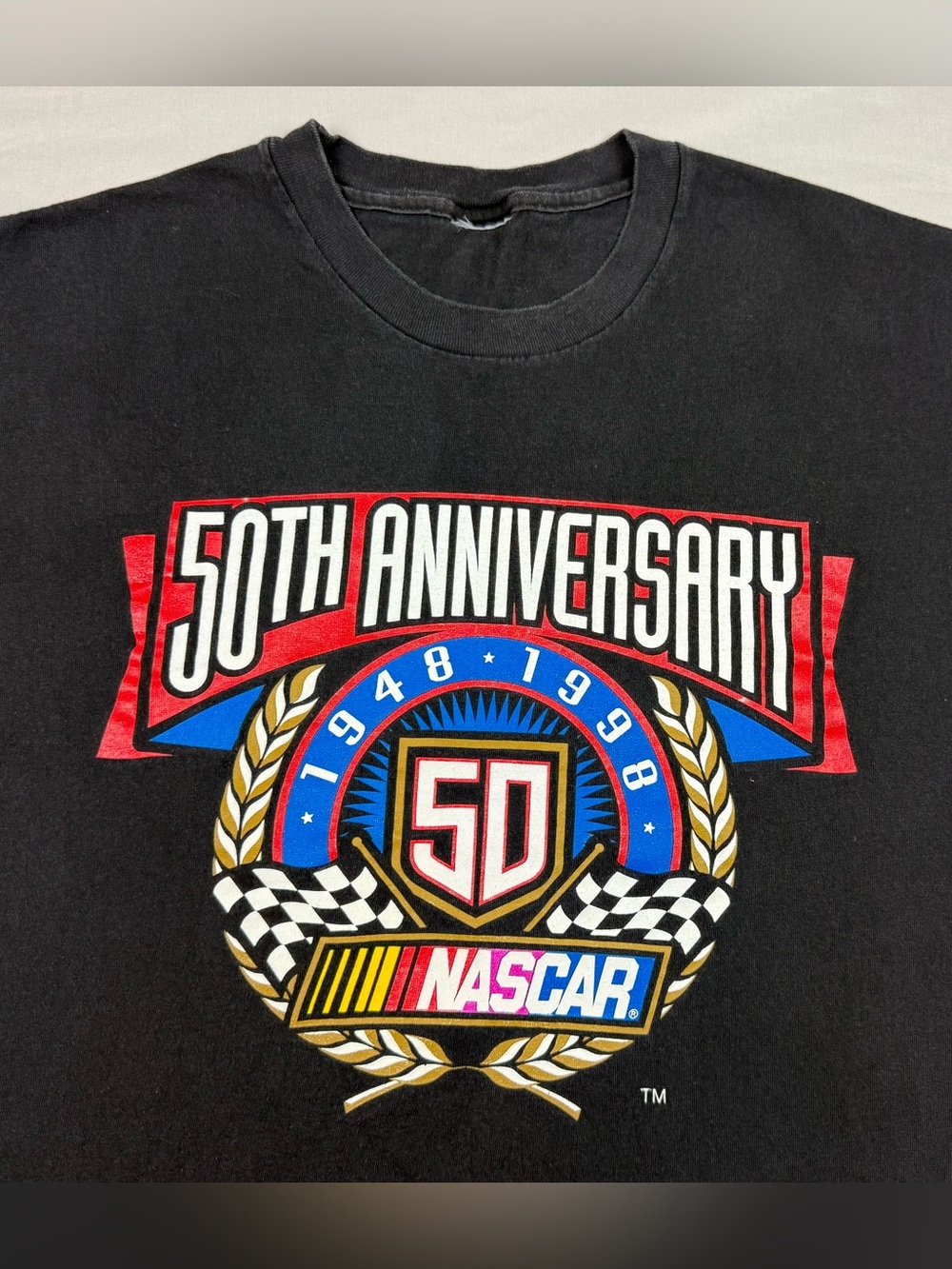 Vtg 90s Nascar 50th Anniversary Mens T-Shirt Sz Medium Black Short Sleeve B1
